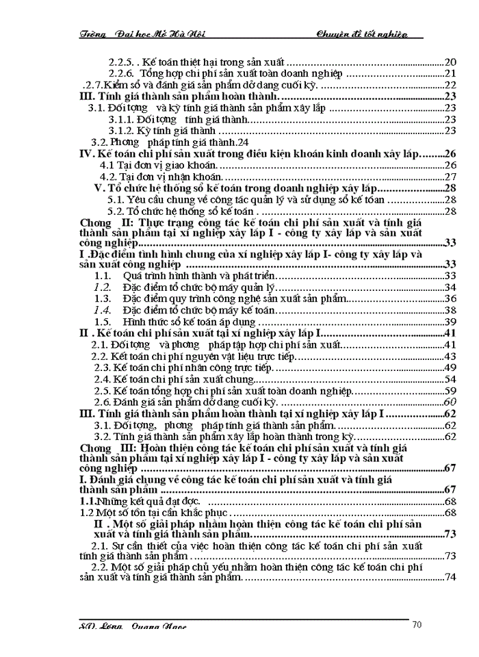 image for page Hoàn thiện công tác kế toán chi phí sản xuất và tính giá thành sản phẩm tại xí nghiệp xây lắp I- công ty xây lắp và sản xuất công nghiệp