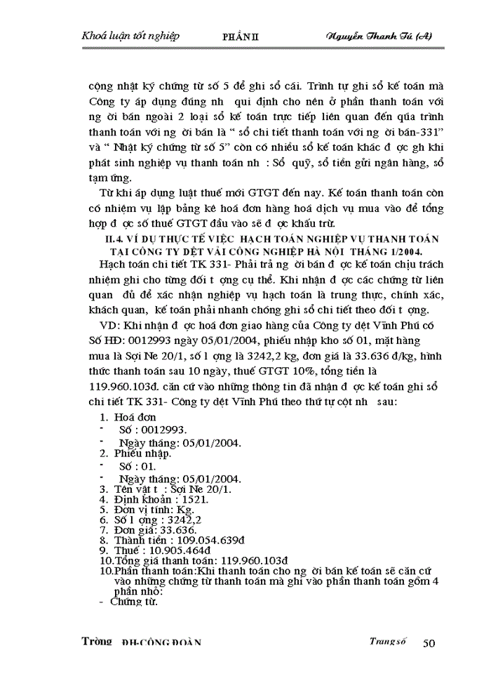 image for page Hoàn thiện công tác kế toán các nghiệp vụ thanh toán với người mua hàng và người cung cấp tại Công ty Dệt vải Công nghiệp Hà Nội