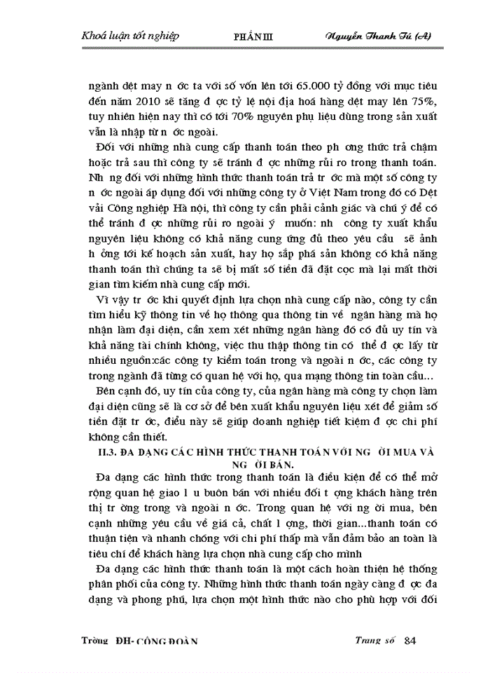 image for page Hoàn thiện công tác kế toán các nghiệp vụ thanh toán với người mua hàng và người cung cấp tại Công ty Dệt vải Công nghiệp Hà Nội