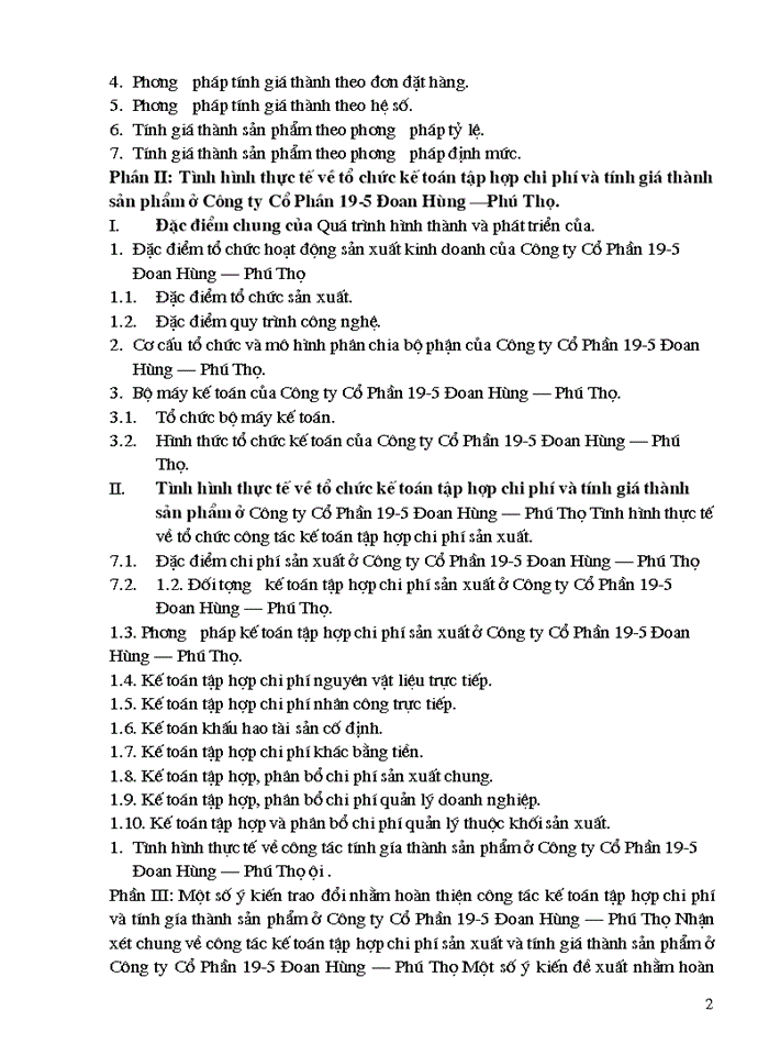 Tổ chức công tác kế toán tập hợp chi phí sản xuất và tính giá thành sản phẩm ở Công ty Cổ Phần 19-5 Đoan Hùng – Phú Thọ