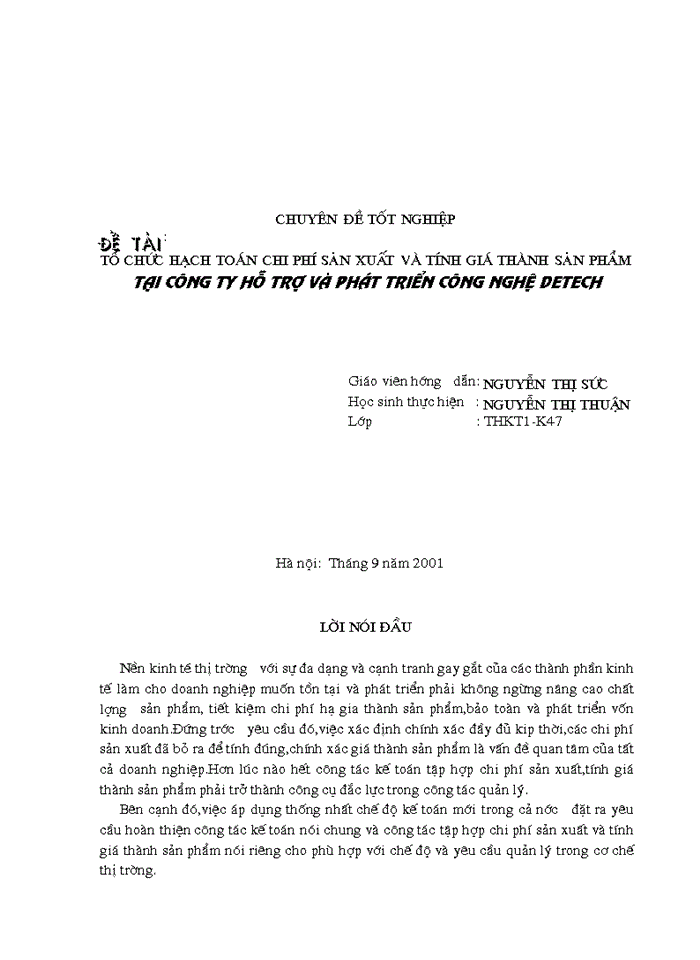 image for page Tổ chức hạch toán chi phí sản xuất và tính giá thành sản phẩm tại công ty hỗ trợ và phát triển công nghệ detech