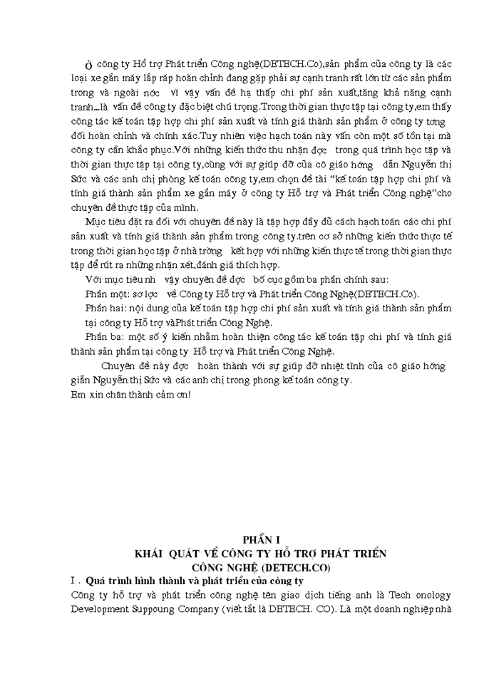 image for page Tổ chức hạch toán chi phí sản xuất và tính giá thành sản phẩm tại công ty hỗ trợ và phát triển công nghệ detech