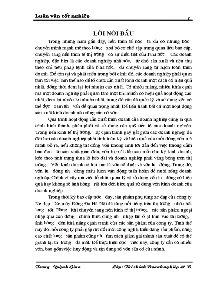 image for page Giải pháp nâng cao hiệu quả sử dụng vốn lưu động tại công ty Xe đạp - Xe máy Đống Đa Hà Nội