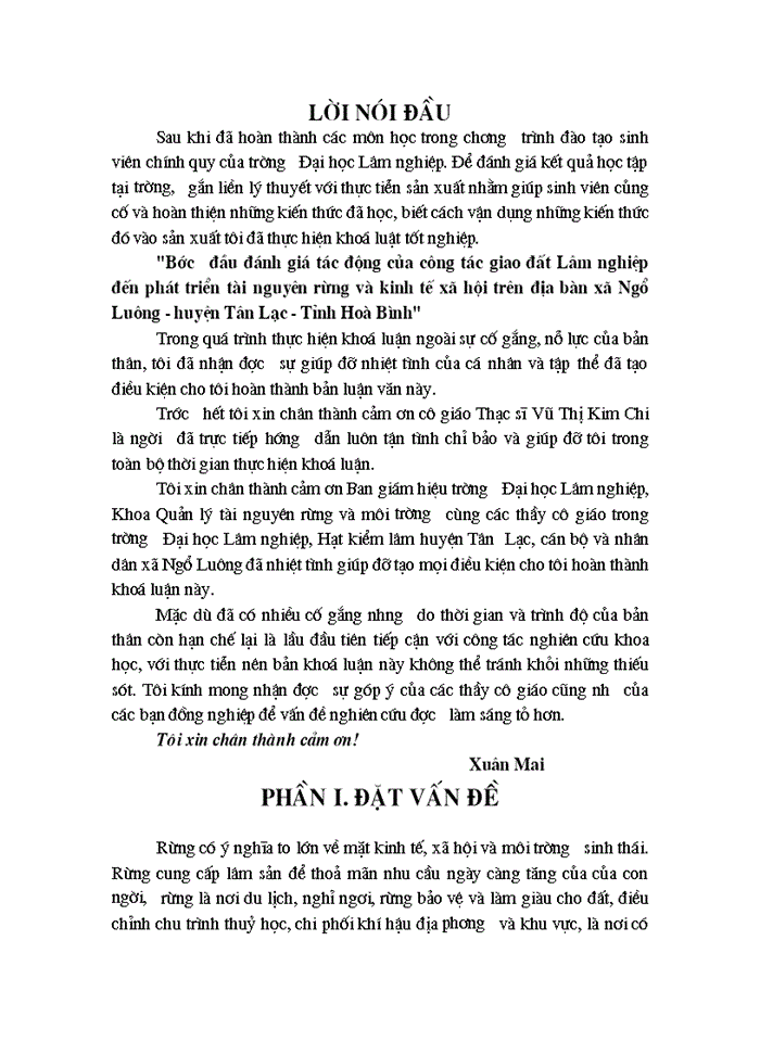 image for page Bước đầu đánh giá tác động của công tác giao đất Lâm nghiệp đến phát triển tài nguyên rừng và kinh tế xã hội trên địa bàn xã Ngổ Luông - huyện Tân Lạc - Tỉnh Hoà Bình