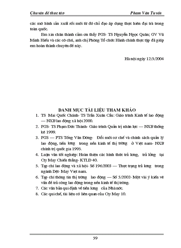 image for page Hoàn thiện các hình thức trả lương ở Cty May 10