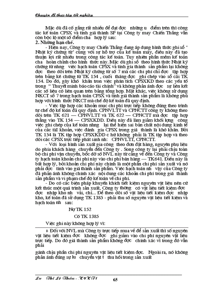 image for page Hoàn thiện kế toán chi phí sản xuất và tính giá thành sản phẩm tại Công ty may Chiến Thắng