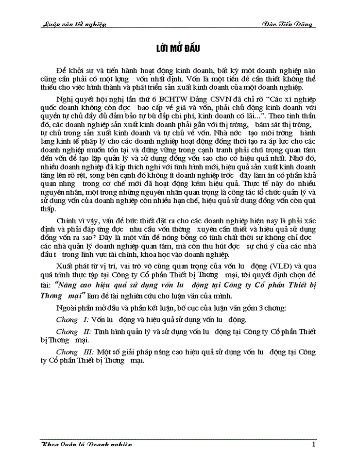 image for page Nâng cao hiệu quả sử dụng vốn lưu động tại Công ty Cổ phần Thiết bị Thương mại