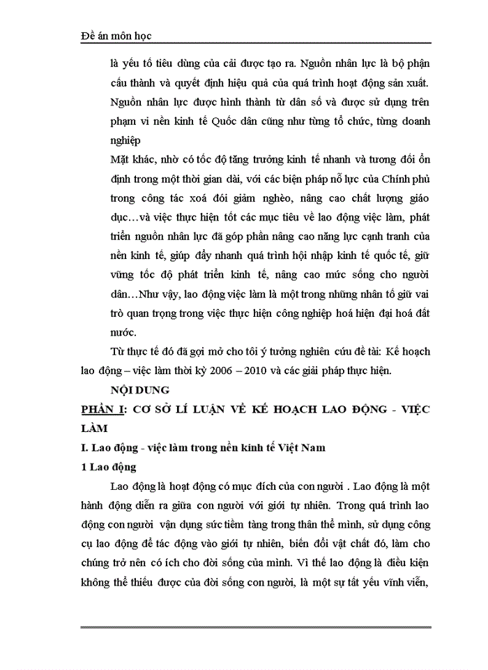 Kế hoạch lao động – việc làm thời kỳ 2006 – 2010 và các giải pháp thực hiện.