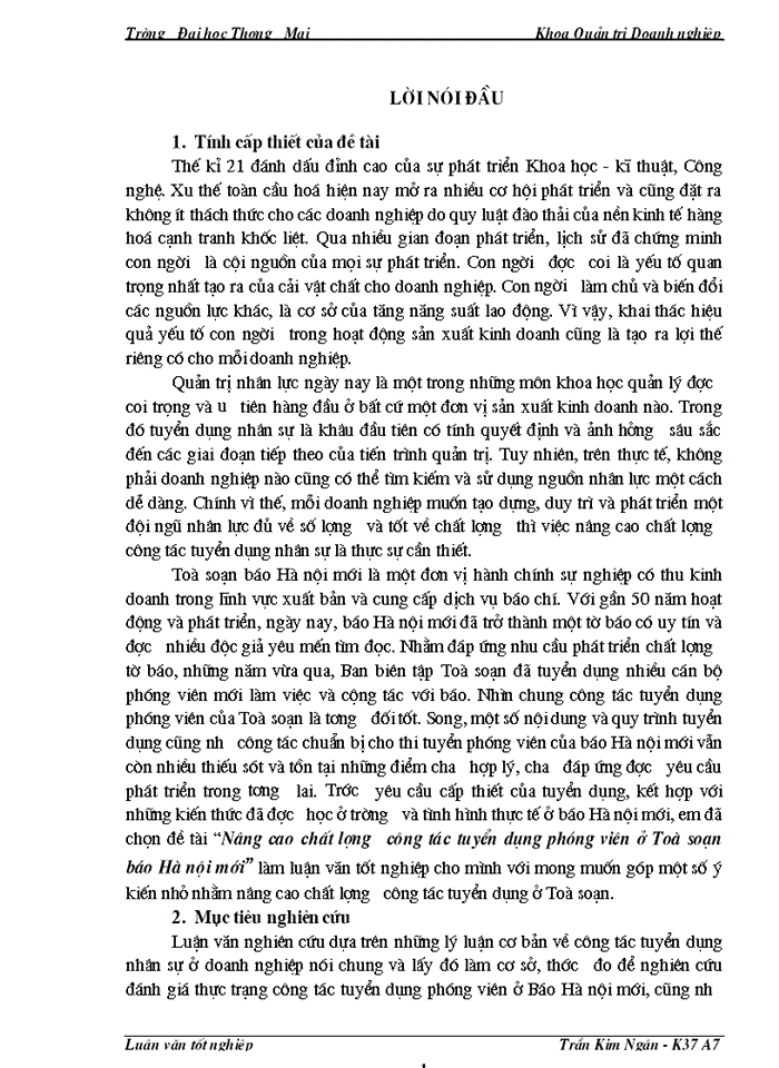 image for page Nâng cao chất lượng công tác tuyển dụng phóng viên ở Toà soạn báo Hà nội mới