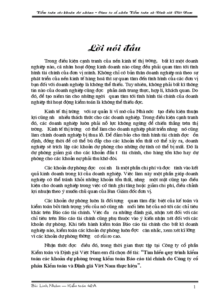 image for page Tìm hiểu quy trình kiểm toán các khoản dự phòng trong kiểm toán Báo cáo tài chính do Công ty cổ phần Kiểm toán và Định giá Việt Nam thực hiện