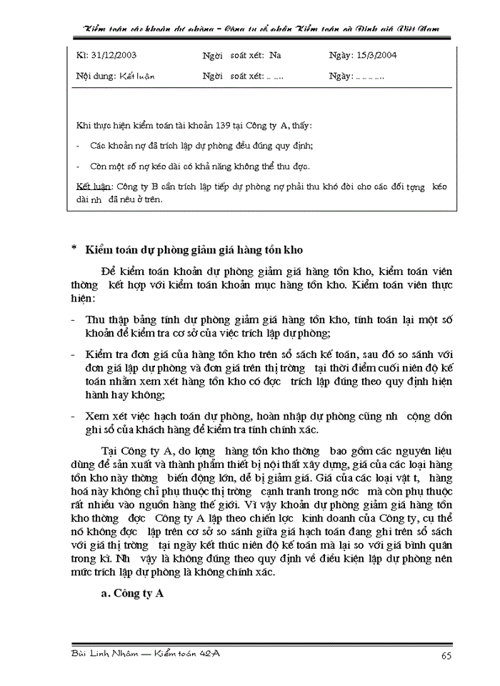 image for page Tìm hiểu quy trình kiểm toán các khoản dự phòng trong kiểm toán Báo cáo tài chính do Công ty cổ phần Kiểm toán và Định giá Việt Nam thực hiện