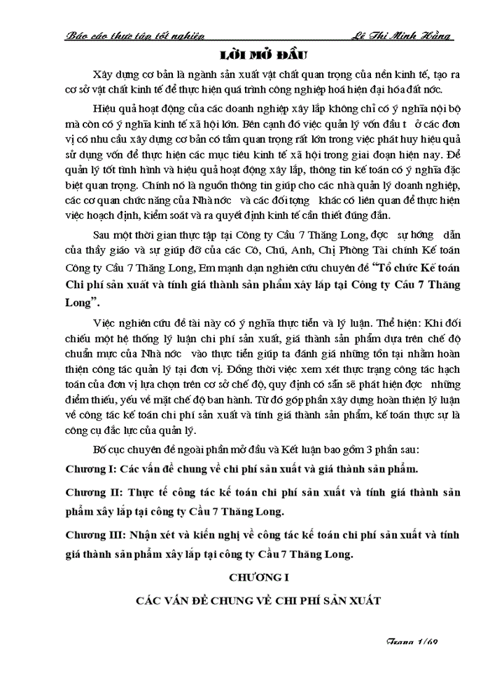 image for page Tổ chức Kế toán Chi phí sản xuất và tính giá thành sản phẩm xây lắp tại Công ty Cầu 7 Thăng Long