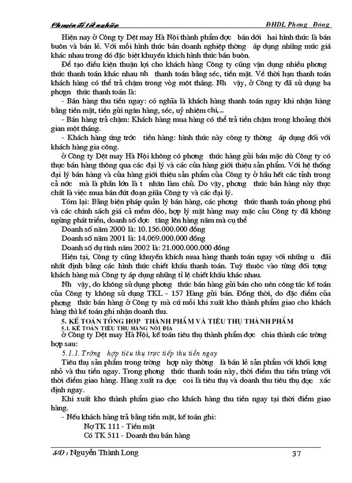 image for page Công tác hạch toán kế toán thành phẩm và tiêu thụ thành phẩm” ở công ty Dệt may  Hà Nội