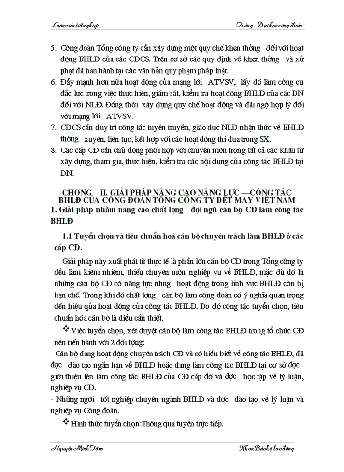 image for page Một số kiến nghị,giải pháp nâng cao năng lực hoạt động công tác BHLĐ của công đoàn tổng công ty Dệt May VN