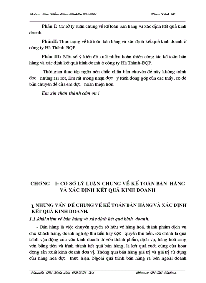 image for page Công tác tổ chức kế toán bán hàng và xác định kết quả kinh doanh ở công ty Hà Thành-BQP