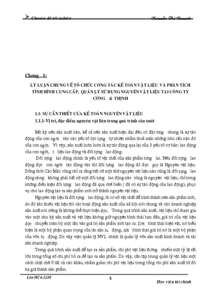 Tổ chức kế toán nguyên vật liệu và phân tích tình hình cung cấp, sử dụng nguyên vật liệu ở công ty Cường & Thịnh