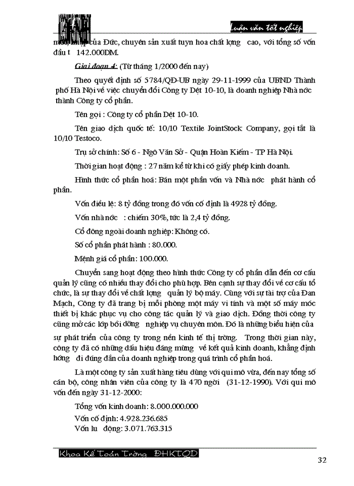 image for page Hoàn thiện công tác hạch toán tiêu thụ thành phẩm và xác định kết quả tiêu thụ tại Công ty cổ phần Dệt 10/10