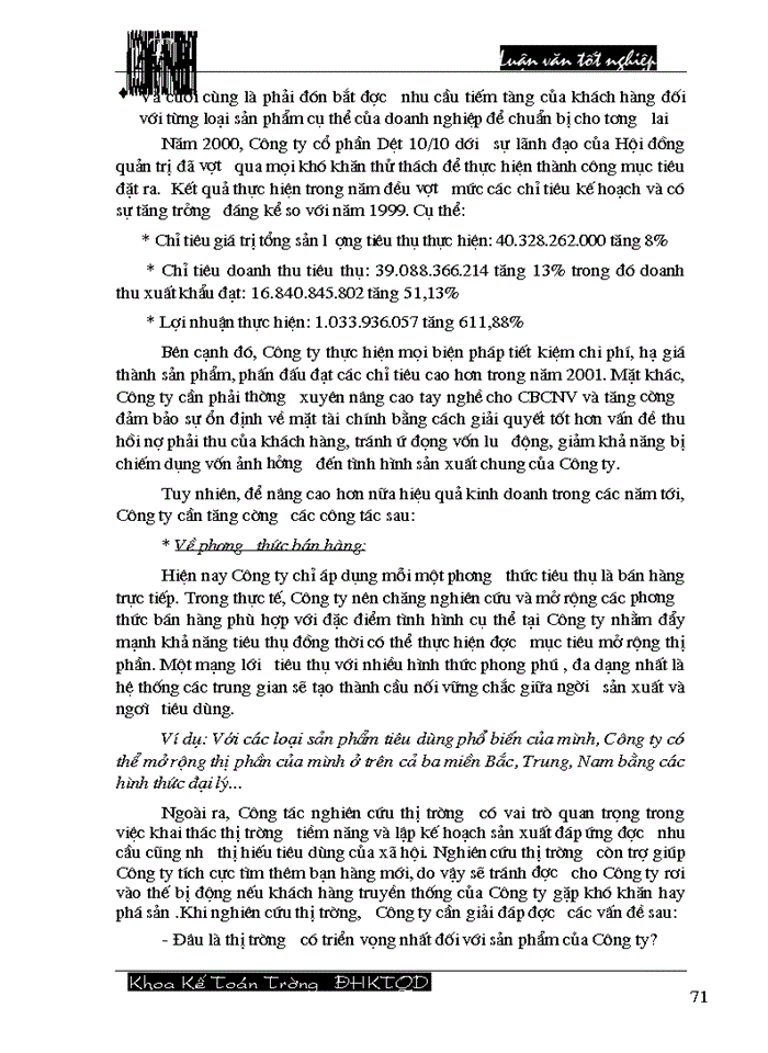 image for page Hoàn thiện công tác hạch toán tiêu thụ thành phẩm và xác định kết quả tiêu thụ tại Công ty cổ phần Dệt 10/10