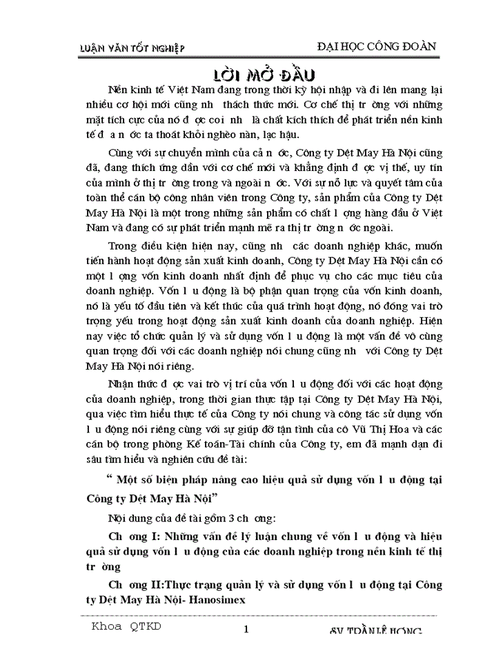 image for page Một số biện pháp nâng cao hiệu quả sử dụng vốn lưu động tại Công ty Dệt May Hà Nội