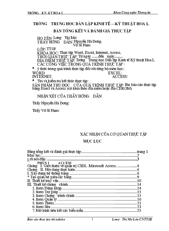 Làm việc với hệ quản trị csdl ms.access. ms.excel.