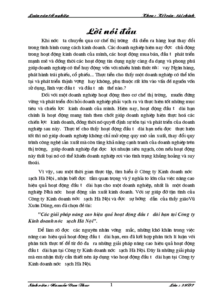 image for page Các giải pháp nâng cao hiệu quả hoạt động đầu tư dài hạn tại Công ty Kinh doanh nước sạch Hà Nội