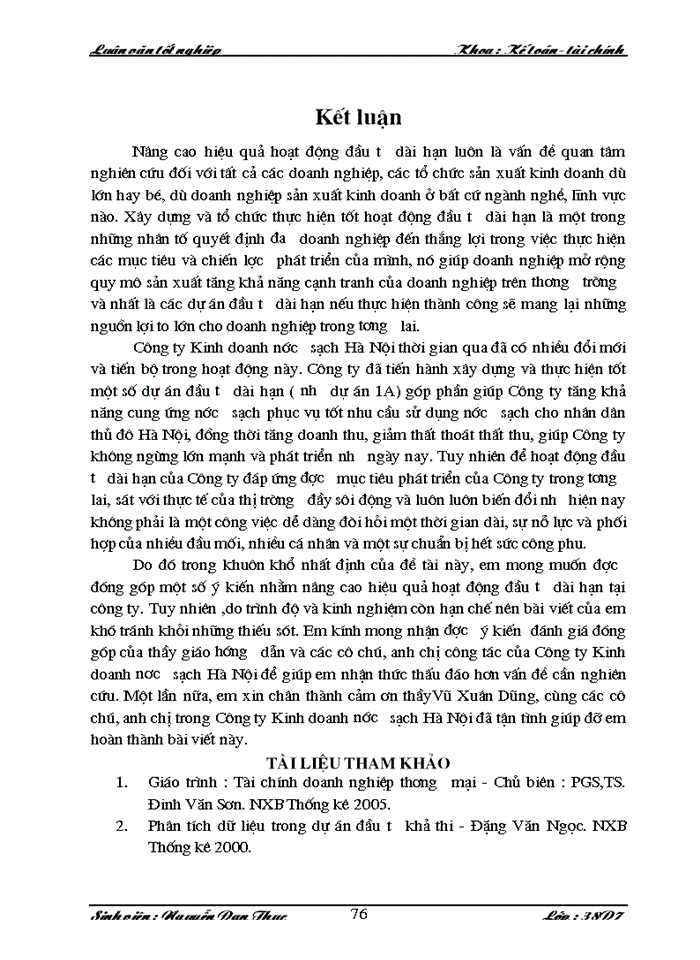 image for page Các giải pháp nâng cao hiệu quả hoạt động đầu tư dài hạn tại Công ty Kinh doanh nước sạch Hà Nội