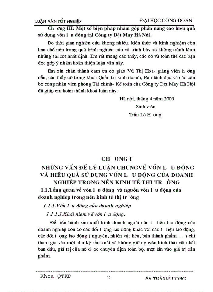 image for page Một số biện pháp nâng cao hiệu quả sử dụng vốn lưu động tại Công ty Dệt May Hà Nội