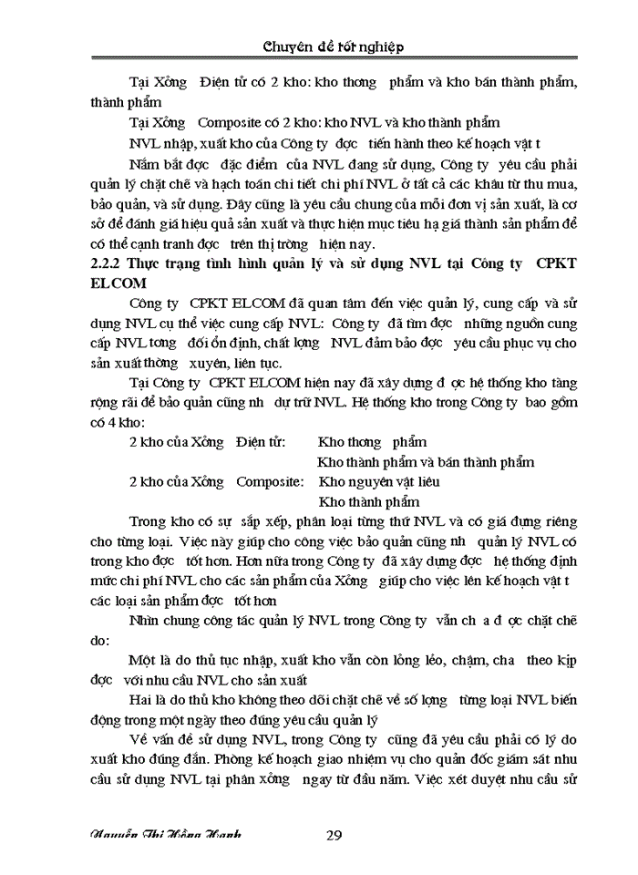 image for page Tổ chức công tác kế toán nguyên vật liệu tại Công ty  Cổ phần Kỹ thuật ELCOM