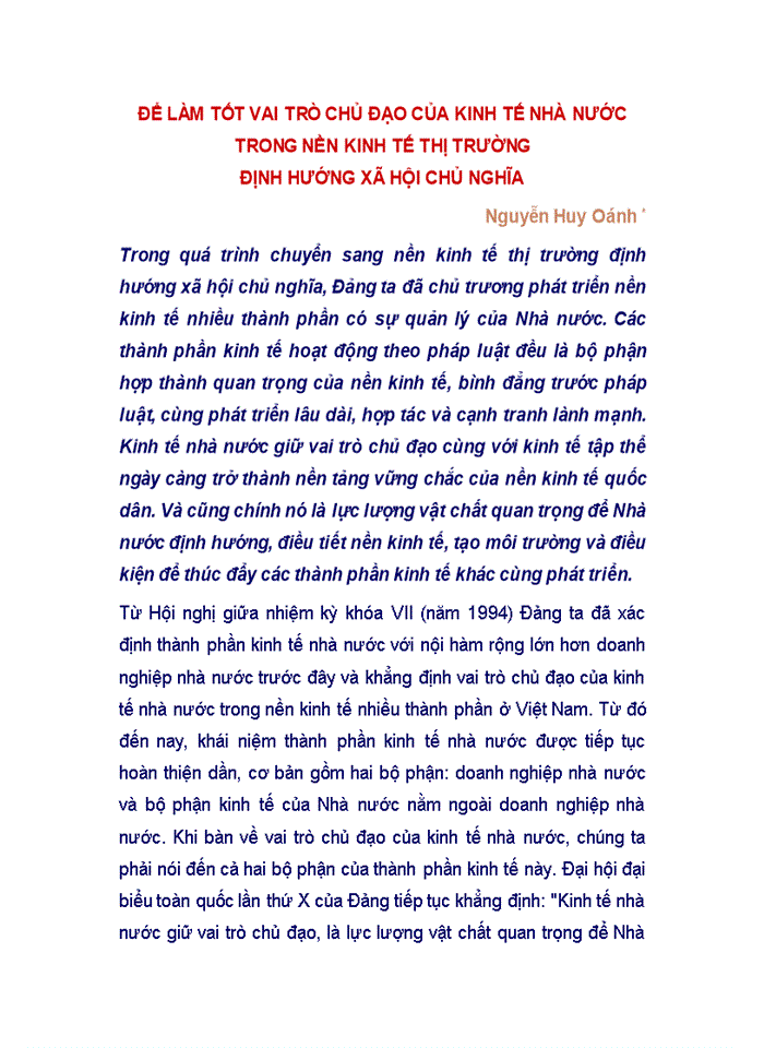 Để làm tốt vai trò chủ đạo của kinh tế nhà nước trong nền kinh tế thị trường định hướng xã hội chủ nghĩa