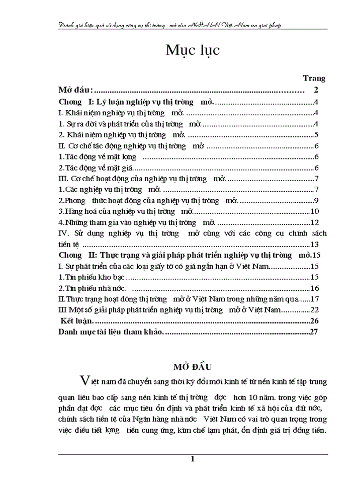 “Đánh giá hiệu quả hoạt động nghiệp vụ thị trường mở của Ngân Hàng Nhà Nước Việt Nam và giải pháp