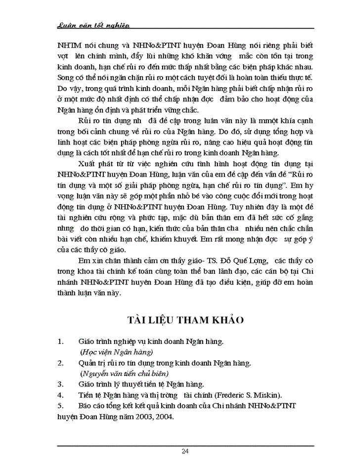 image for page Một số giải pháp phòng ngừa và hạn chế rủi ro tín dụng tại Chi nhánh NHNo&PTNT huyện Đoan Hùng