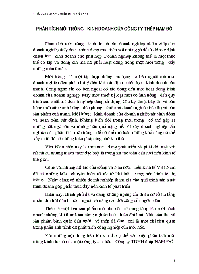 image for page Phân tích môi trưòng kinh doanh của công ty thép nam đô
