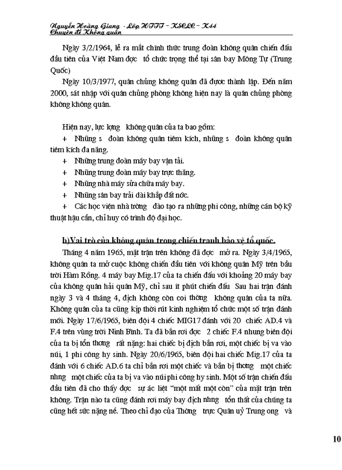 image for page Phân tích vai trò, nhiệm vụ, thành phần của không quân nói chung và vai trò của không quân nhân dân Việt Nam trong chiến tranh bảo vệ tổ quốc.