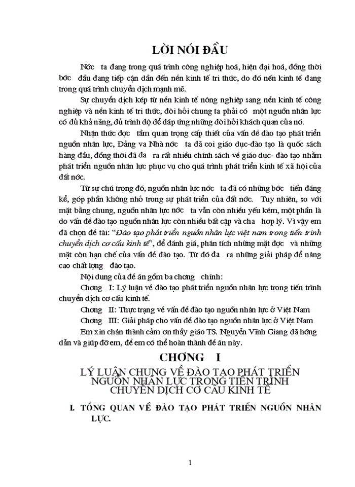 Đào tạo phát triển nguồn nhân lực việt nam trong tiến trình chuyển dịch cơ cấu kinh tế