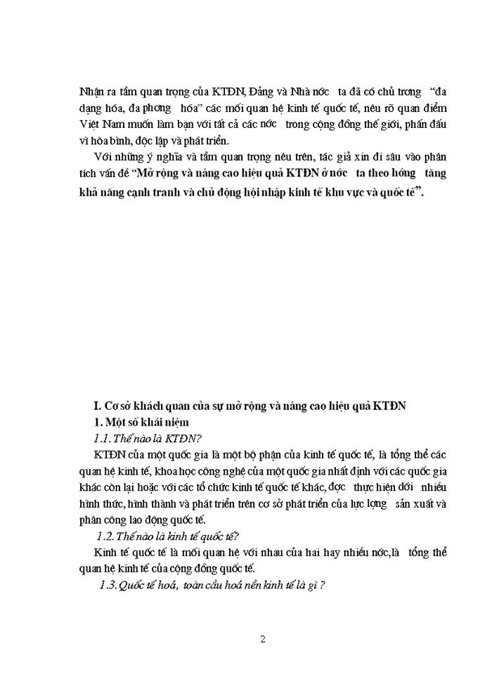 Mở rộng và nâng cao hiệu quả KTĐN ở nước ta theo hướng tăng khả năng cạnh tranh và chủ động hội nhập kinh tế khu vực và quốc tế