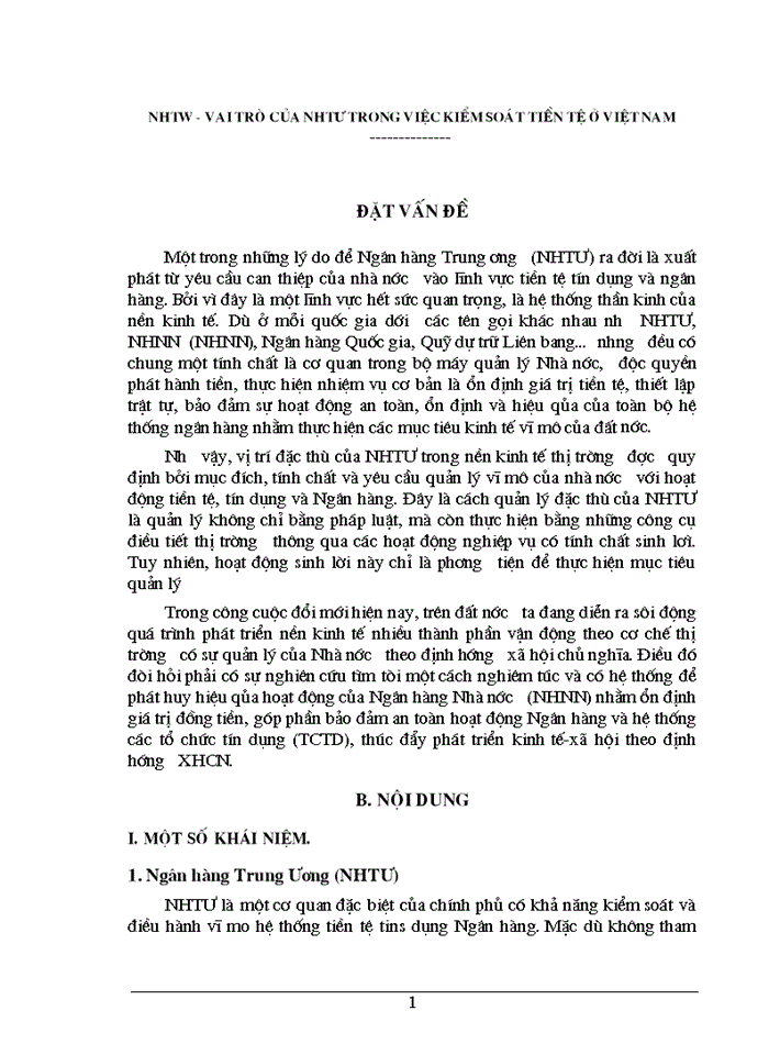 image for page Nhtw - vai trò của NHTƯ trong việc kiểm soát tiền tệ ở Việt nam