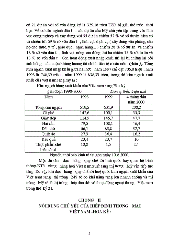 Ảnh hưởng của hiệp định thương mại Việt nam - Hoa kỳ  đối với xuất khẩu của Việt nam sang thị trường Mỹ