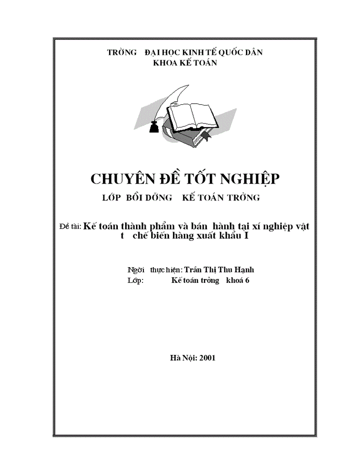 Kế toán thành phẩm và bán  hành tại xí nghiệp vật tư chế biến hàng xuất khẩu I