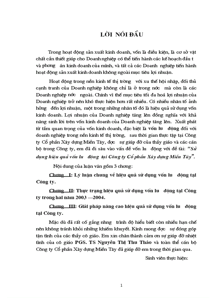 image for page Sử dụng hiệu quả vốn lưu động  tại Công ty Cổ phần Xây dựng Miền Tây