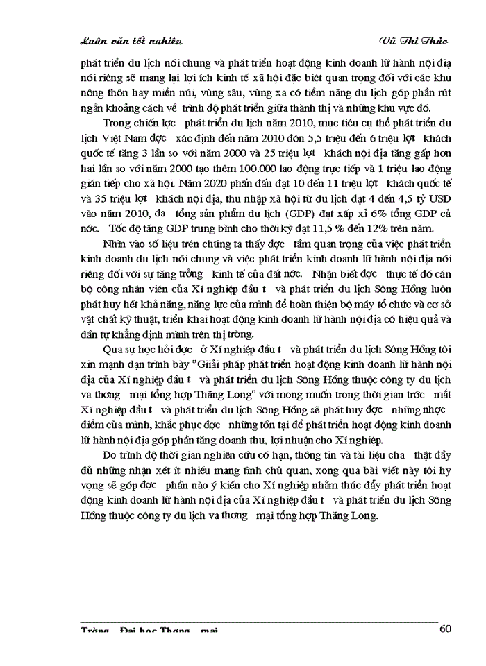 image for page Giải pháp phát triển hoạt động kinh doanh lữ hành nội địa của Xí nghiệp Đầu tư và phát triển du lịch Sông Hồng thuộc Công ty Du lịch và thương mại tổng hợp Thăng Long