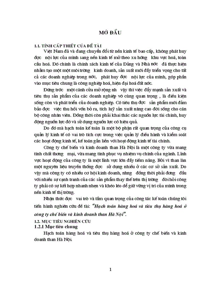 Hạch toán hàng hoá và tiêu thụ hàng hoá ở công ty chế biến và kinh doanh than Hà Nội