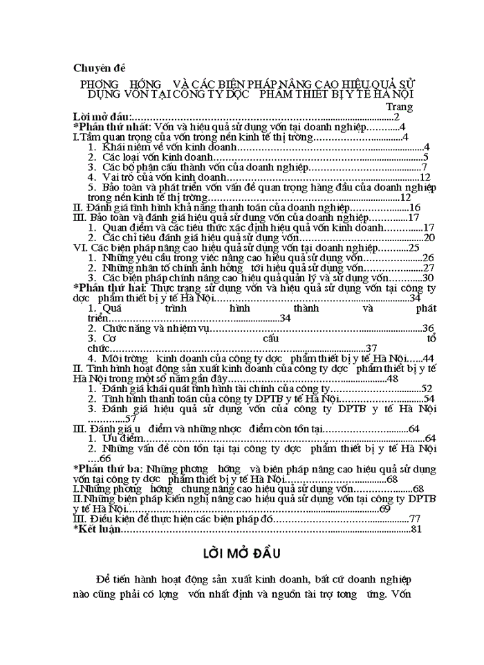 Phương hướng và các biện pháp nâng cao hiệu quả sử dụng vốn tại công ty dược phẩm thiết bị y tế hà nội