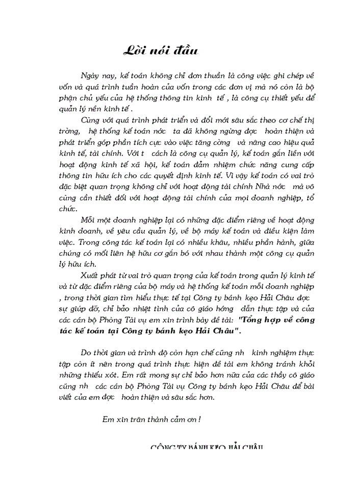 image for page Tổng hợp về công tác kế toán tại Công ty bánh kẹo Hải Châu