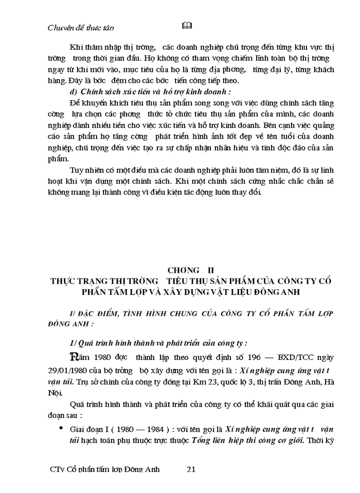 image for page Một số biện pháp cơ bản nhằm duy trì và mở rộng thị trường tiêu thụ sản phẩm của Công ty Cổ phần tấm lợp Đông Anh