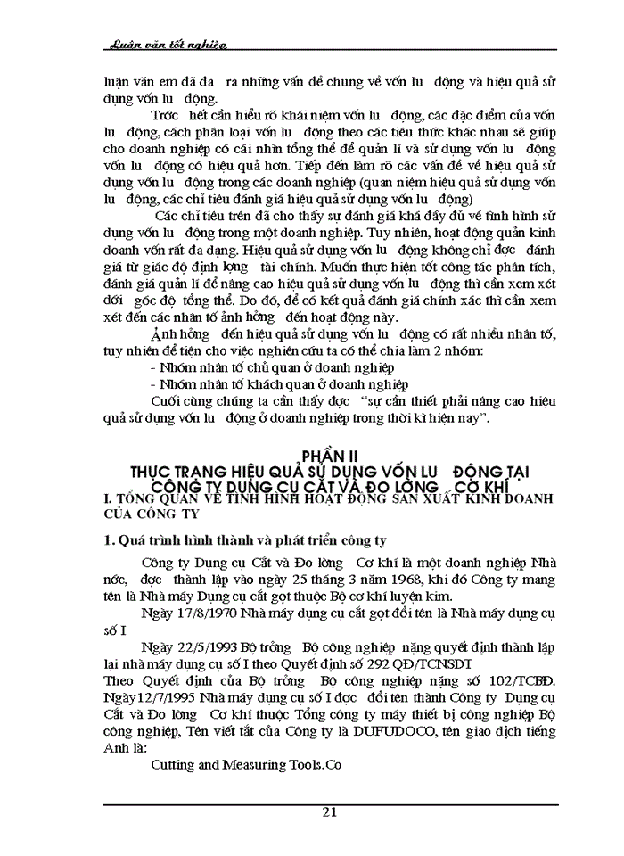 image for page Thực trạng và một số biện pháp nâng cao hiệu quả sử dụng vốn lưu động ở Công ty Dụng cụ Cắt và Đo lường Cơ khí