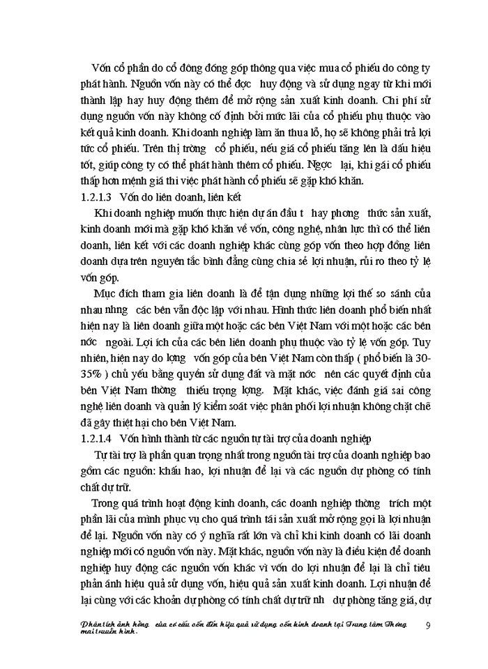 image for page Phân tích ảnh hưởng của cơ cấu vốn đến hiệu quả sử dụng vốn kinh doanh tại Trung tâm Thương mại truyền hình.