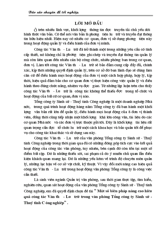 image for page Một số biện pháp nâng cao hiệu quả công tác Văn thư - Lưu trữ trong văn phòng Tổng công ty Sành sứ - Thuỷ tinh C ông nghiệp