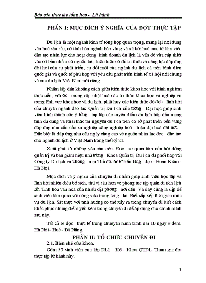 image for page Báo cáo thực tập tổng hợp -  Lữ hành