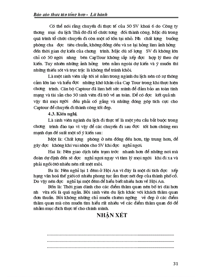 image for page Báo cáo thực tập tổng hợp -  Lữ hành