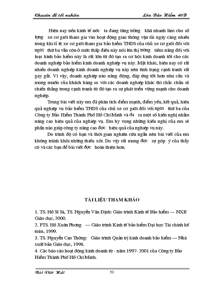 image for page Bàn về nghiệp vụ bảo hiểm TNDS của chủ xe cơ giới đối với người thứ ba tại Công ty Bảo Hiểm Thành Phố Hồ Chí Minh